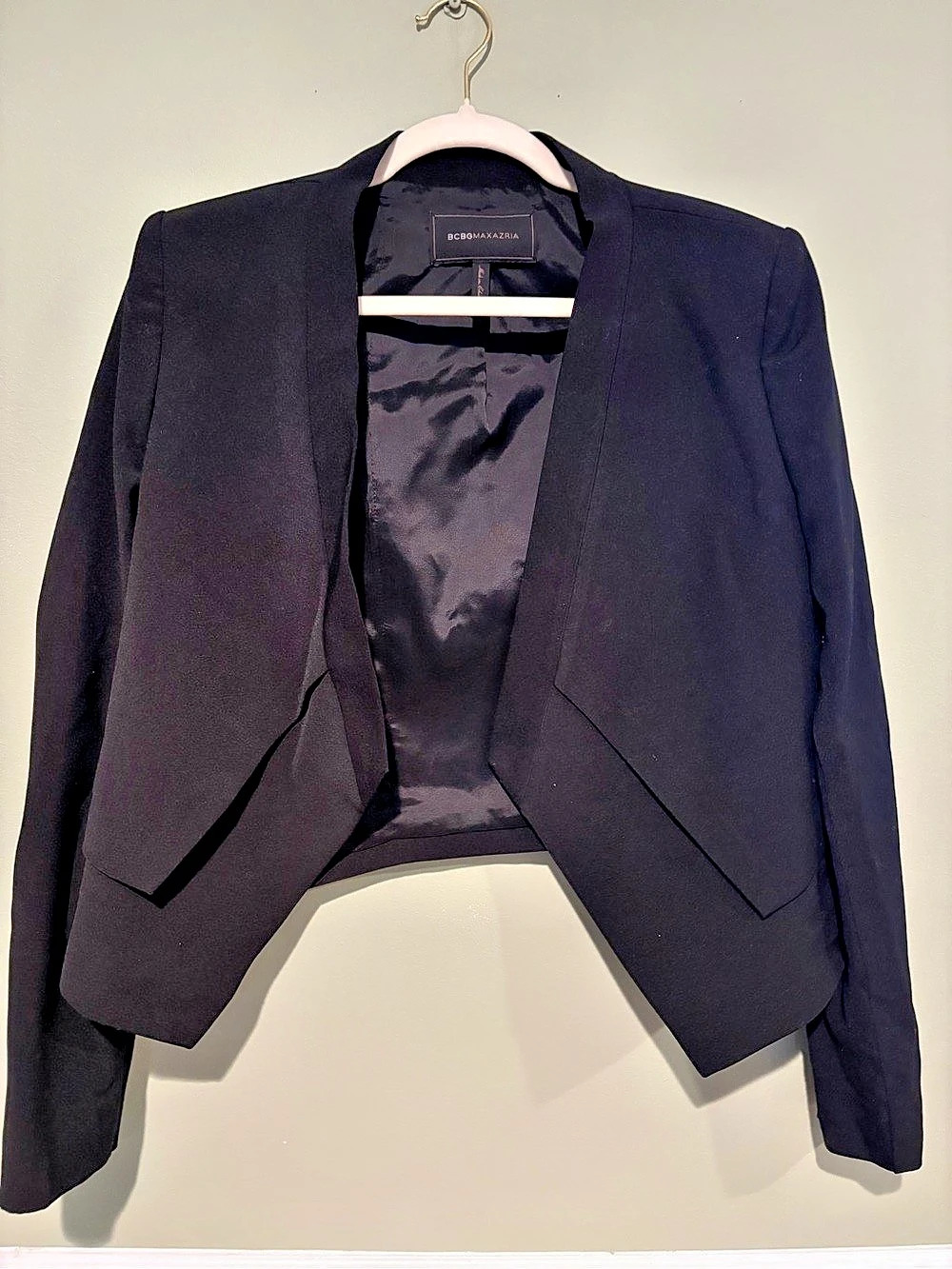 BCBGMAXAZRIA Black Asymmetrical Open Front Blazer Jacket M